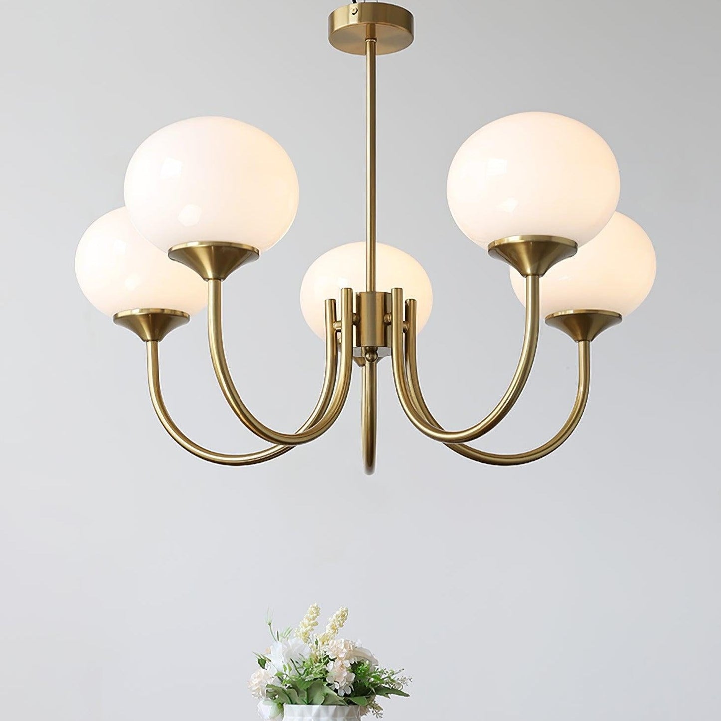 Elegant Crystal Pendant Light | Rose Glass with Gold Accents