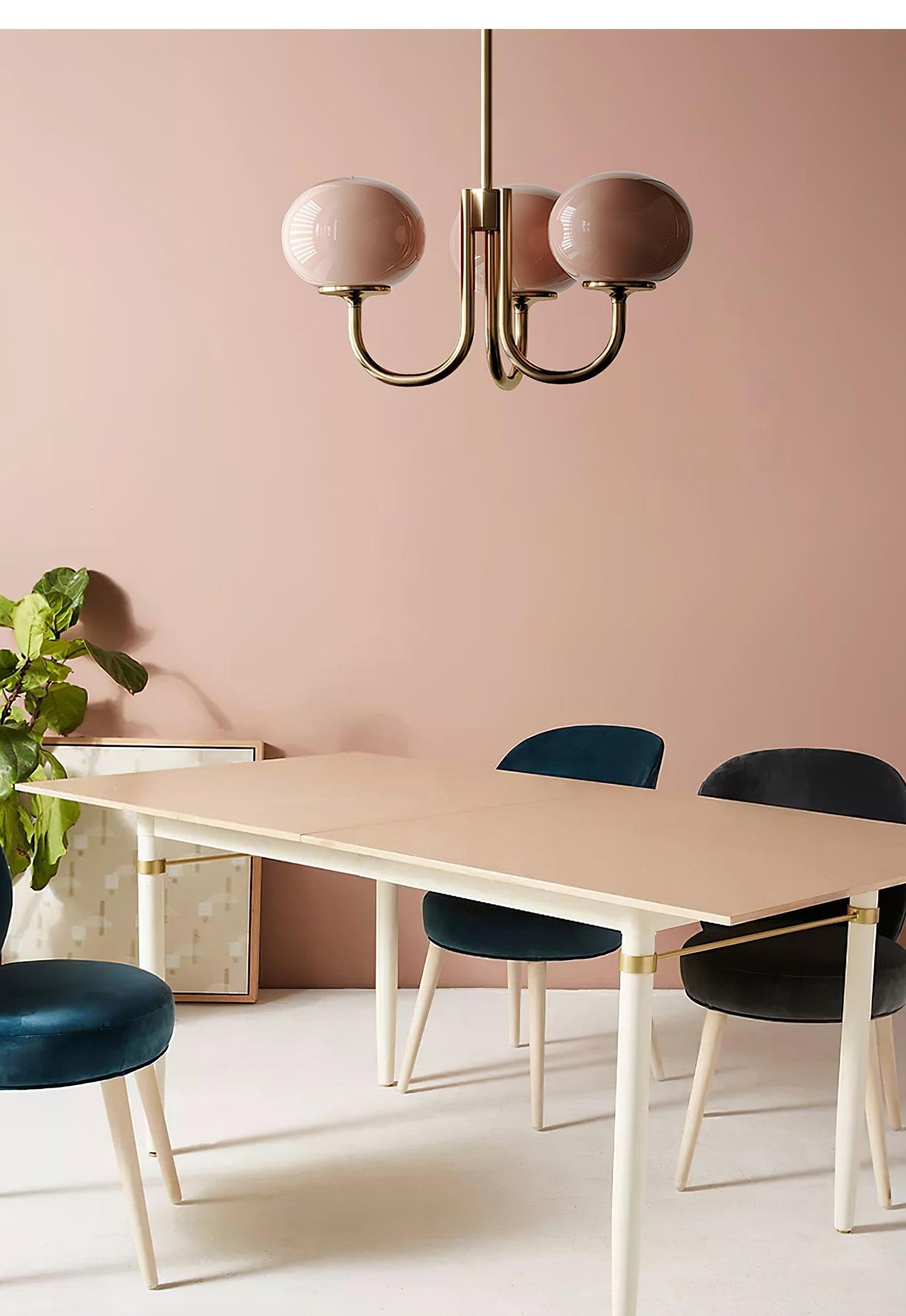 Elegant Crystal Pendant Light | Rose Glass with Gold Accents