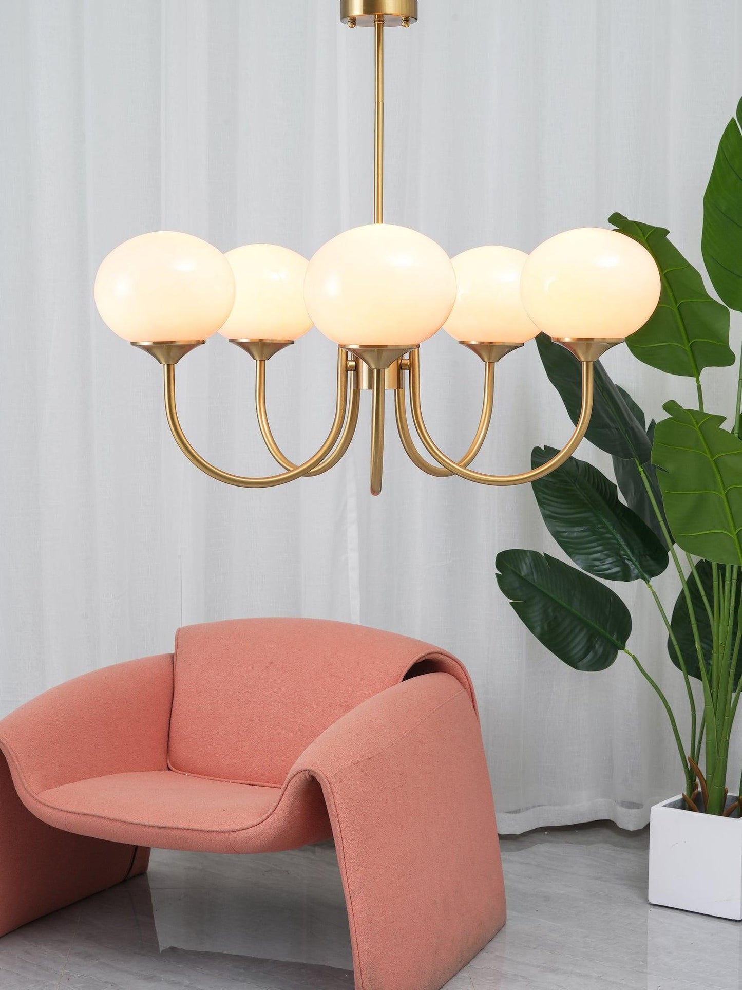 Elegant Crystal Pendant Light | Rose Glass with Gold Accents