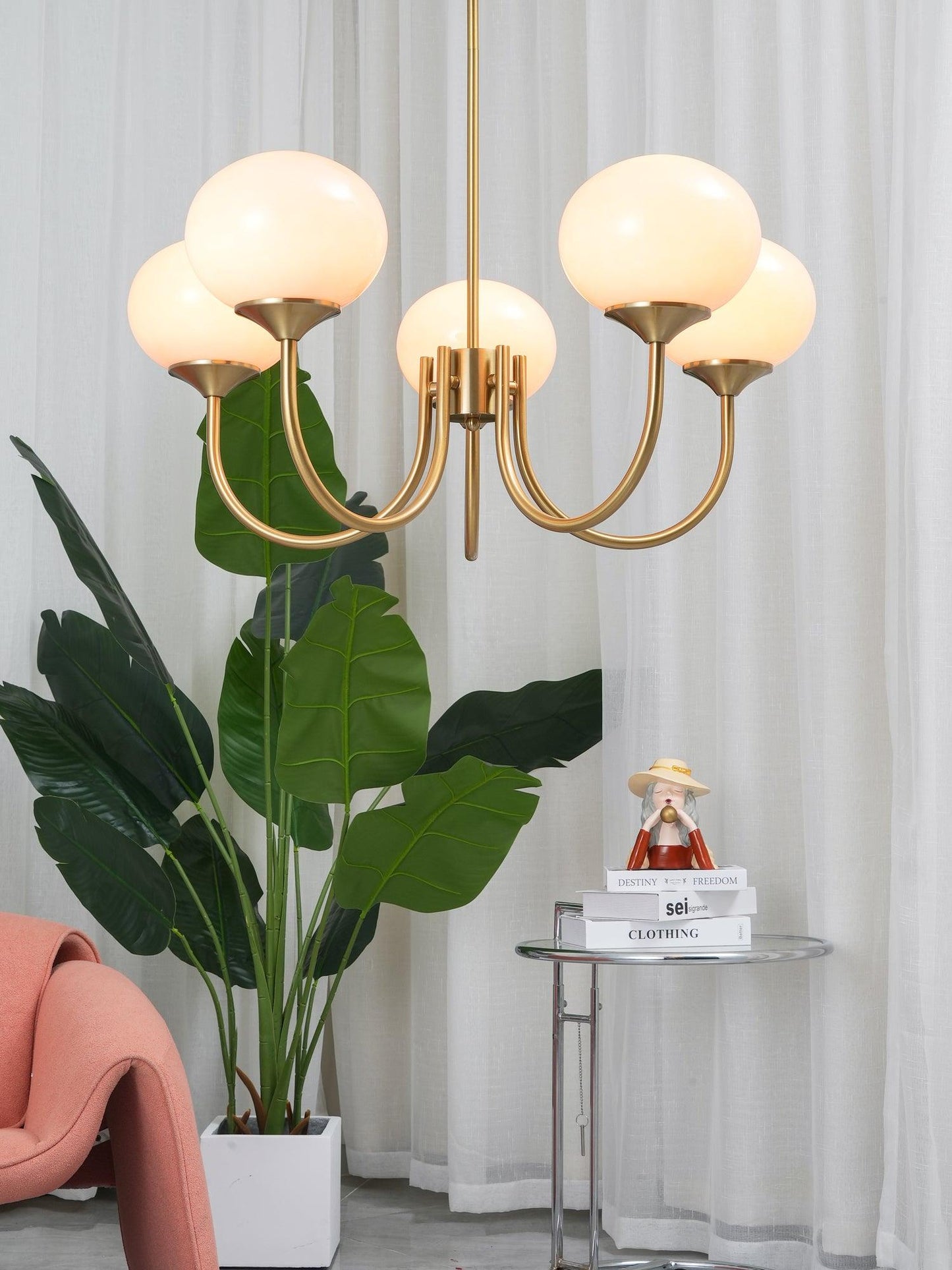 Elegant Crystal Pendant Light | Rose Glass with Gold Accents