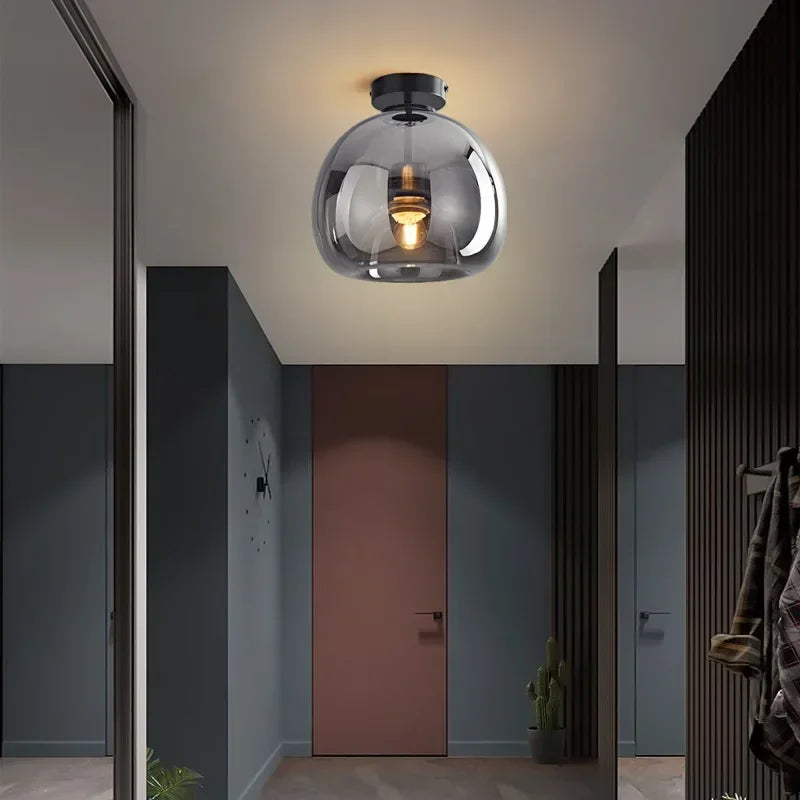 Sleek Glass Pendant Light | Grey Globe Shade - HappyKidMart