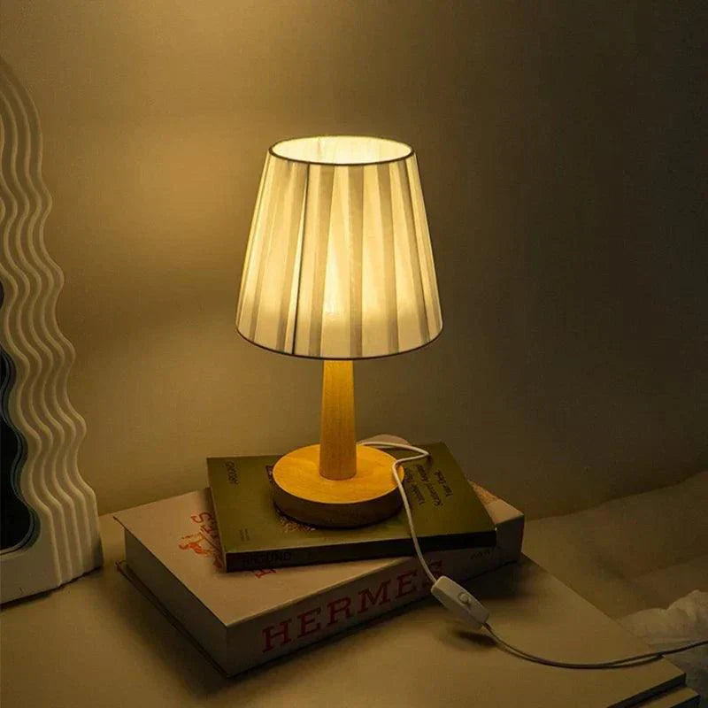Simple Wooden Desk Lamp With White Shade