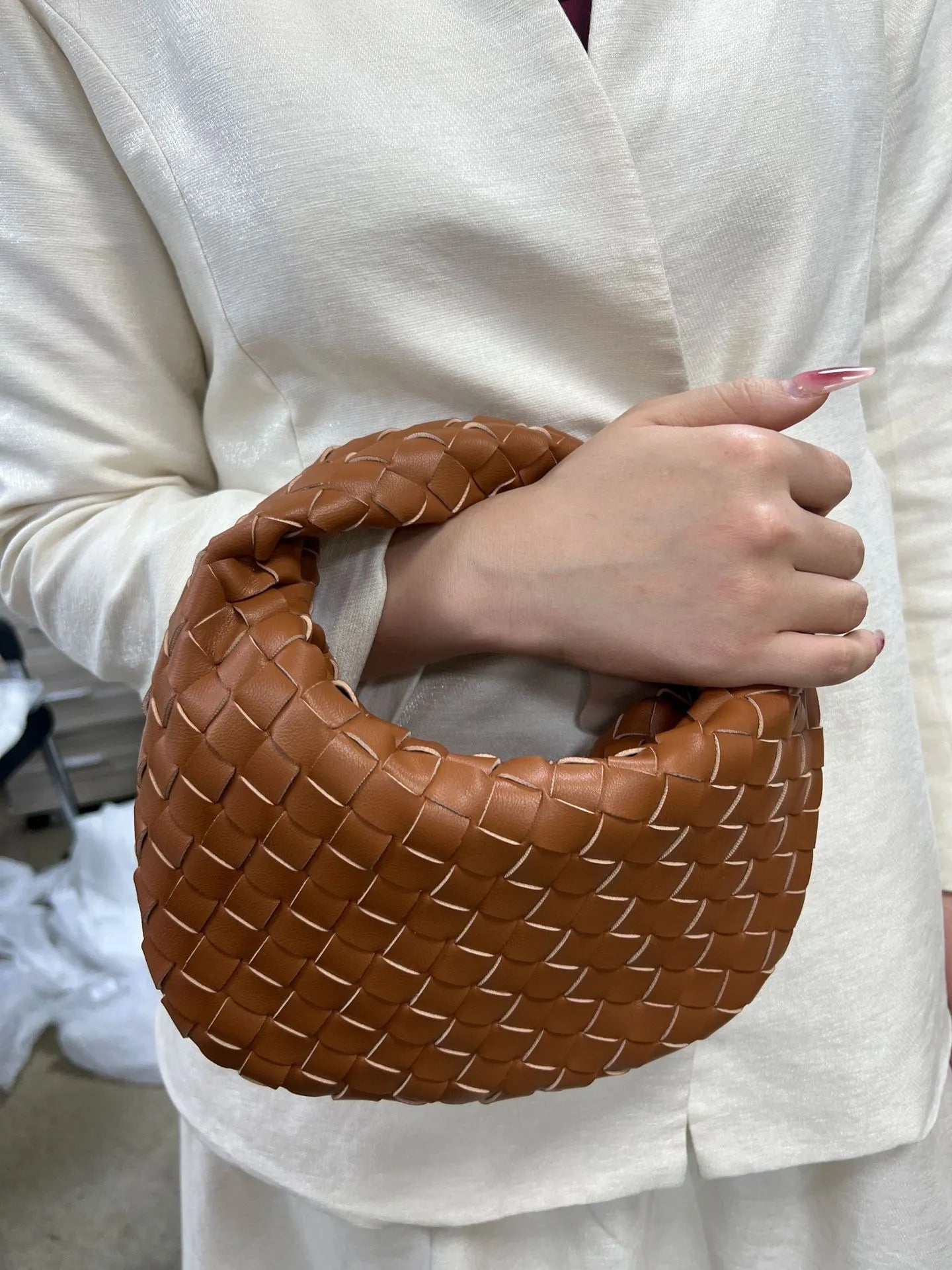 Braided Leather Tote Bag | Woven Pattern Style