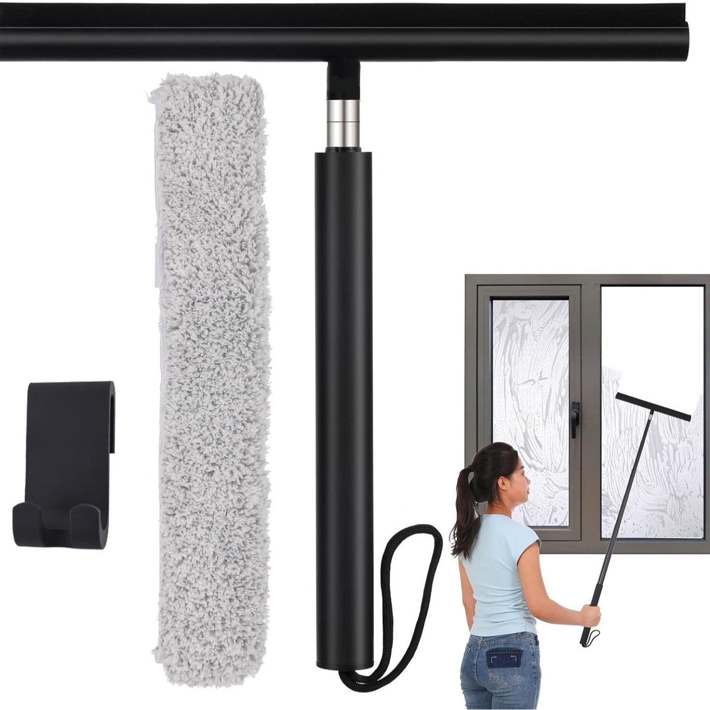 Long Handle Glass Squeegee | Adjustable Stainless Steel - HappyKidMart