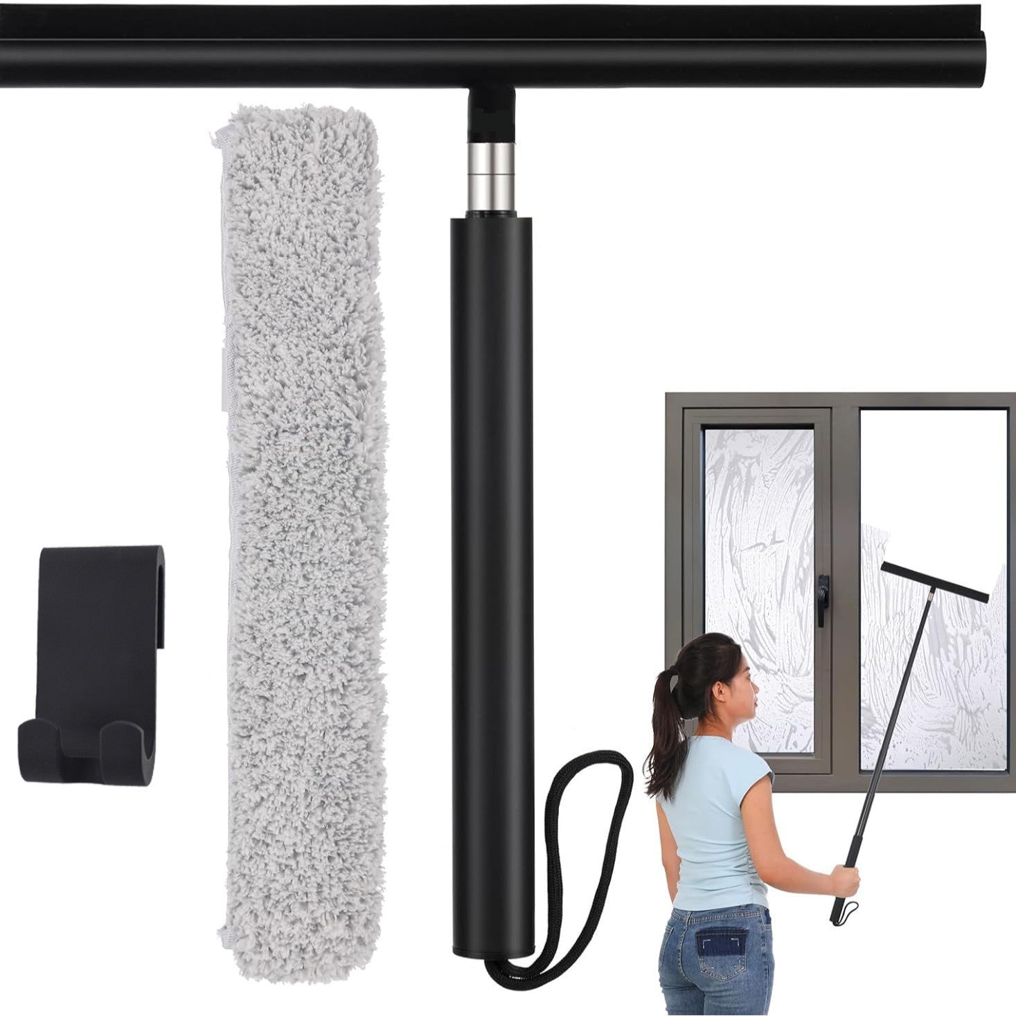 Long Handle Glass Squeegee | Adjustable Stainless Steel - HappyKidMart