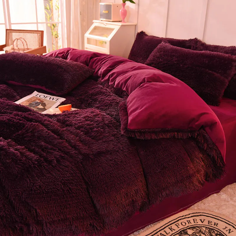 Luxurious Soft Pink Bedding Set with Fringe Trim