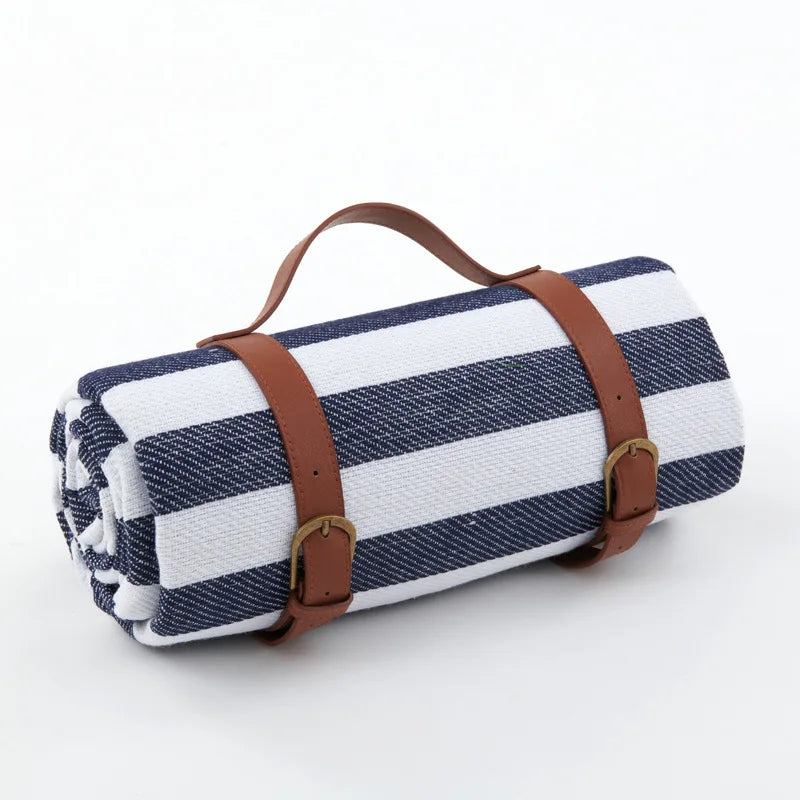 Traditional Outdoor Blanket | Red Plaid Design With Brown Straps