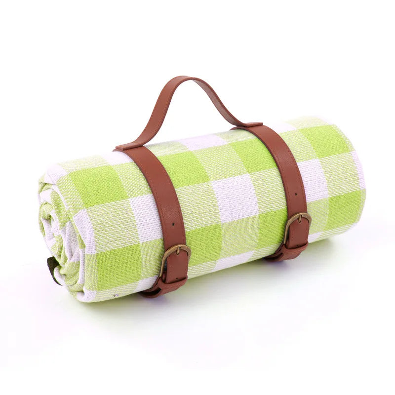 Traditional Outdoor Blanket | Red Plaid Design With Brown Straps