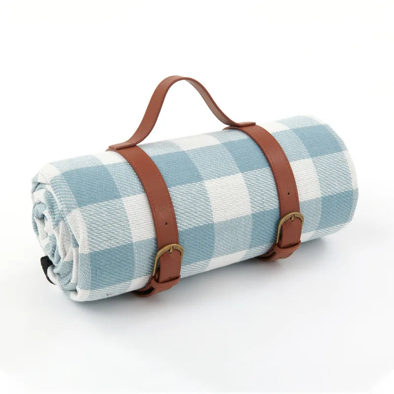 Traditional Outdoor Blanket | Red Plaid Design With Brown Straps