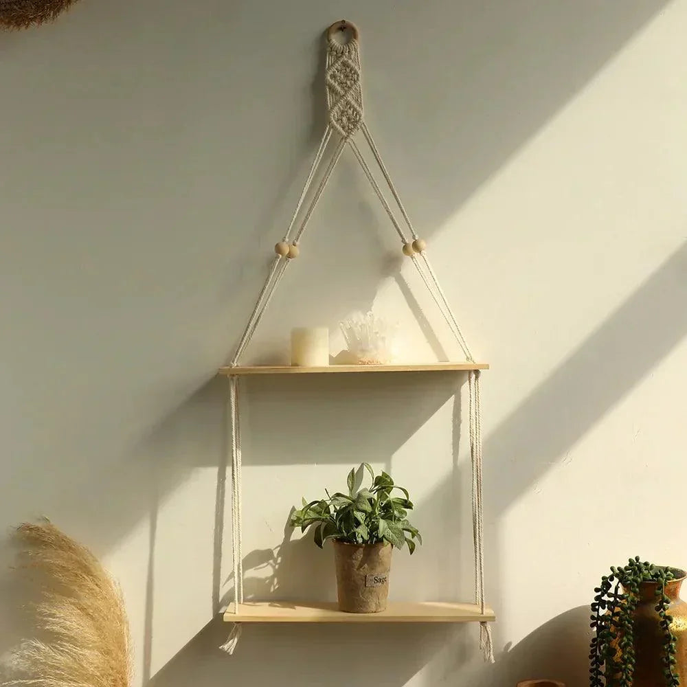 Boho Chic Wooden Wall Shelf