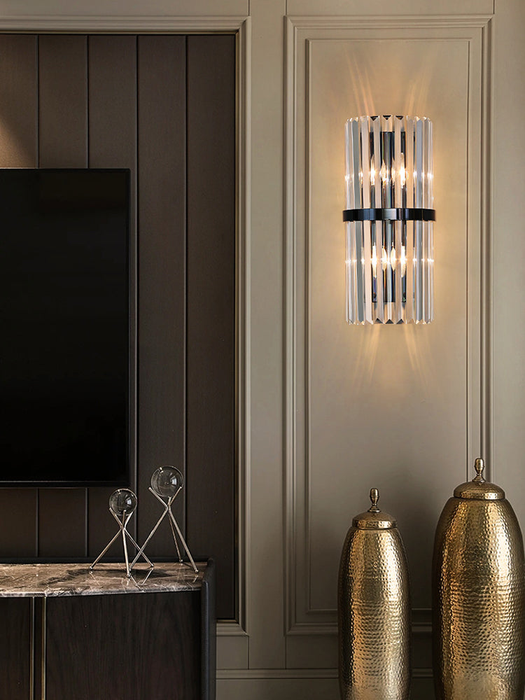 Luxury Glass Sconce | Brass Metal Prism Shade