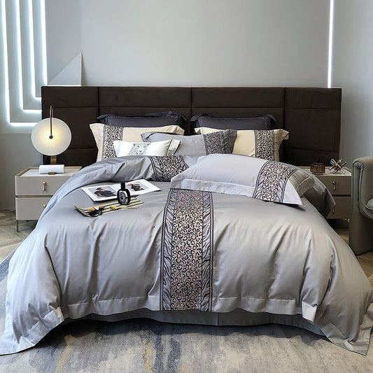 Premium Soft Grey Embroidered Bed Sheet Set - HappyKidMart