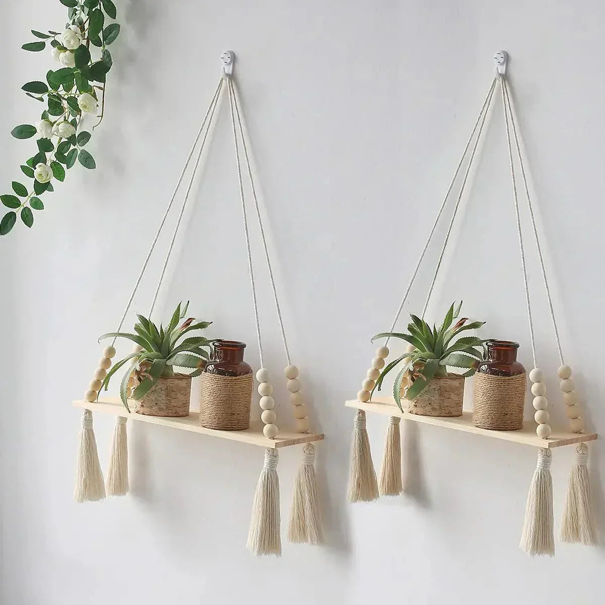 Boho Chic Wooden Wall Shelf