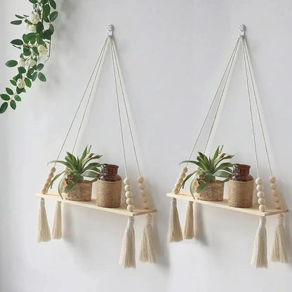 Boho Chic Wooden Wall Shelf