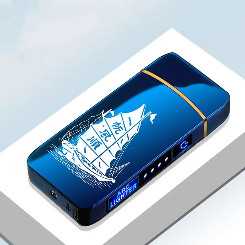Rechargeable Double Flame Lighter Blue Metal Design
