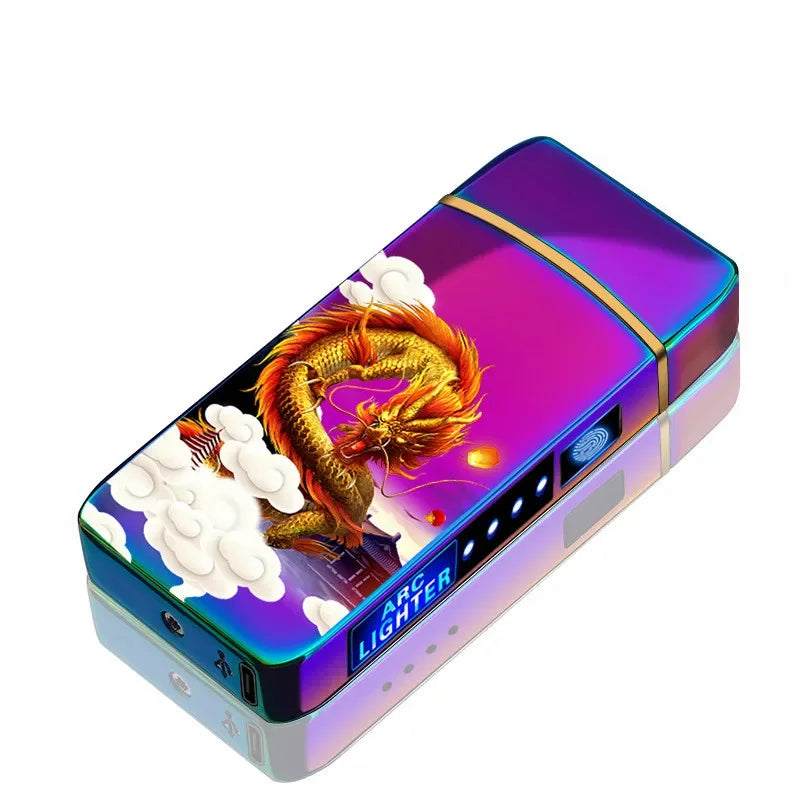 Rechargeable Double Flame Lighter Blue Metal Design