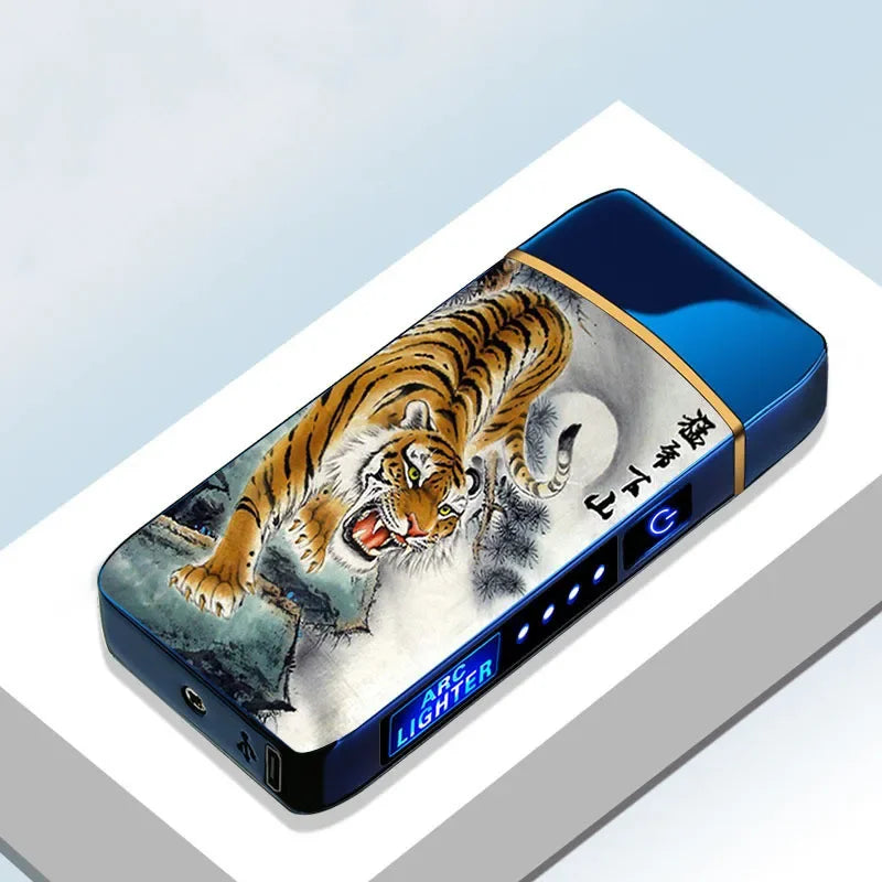 Rechargeable Double Flame Lighter Blue Metal Design