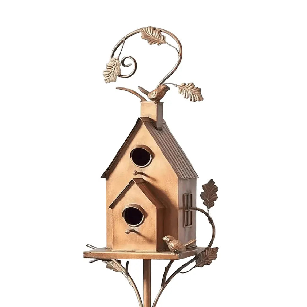 Rustic Metal Birdhouse | Double Entry Garden Bird Home
