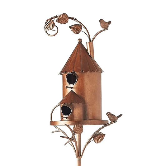Rustic Metal Birdhouse | Double Entry Garden Bird Home - HappyKidMart