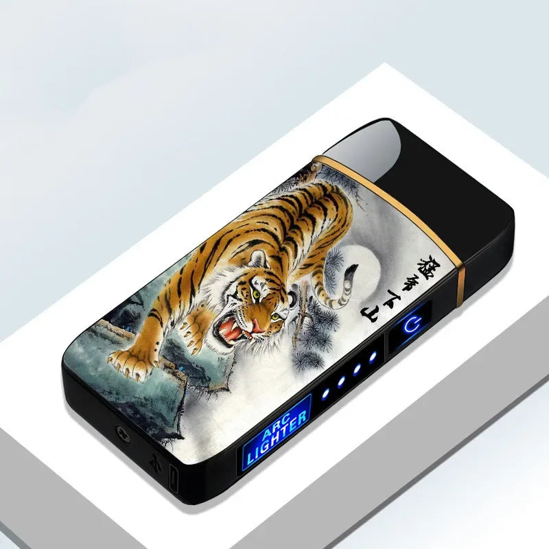 Rechargeable Double Flame Lighter Blue Metal Design