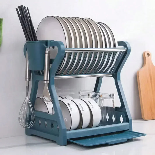 Space Saving 2-Tier Stainless Steel Dish Rack - HappyKidMart