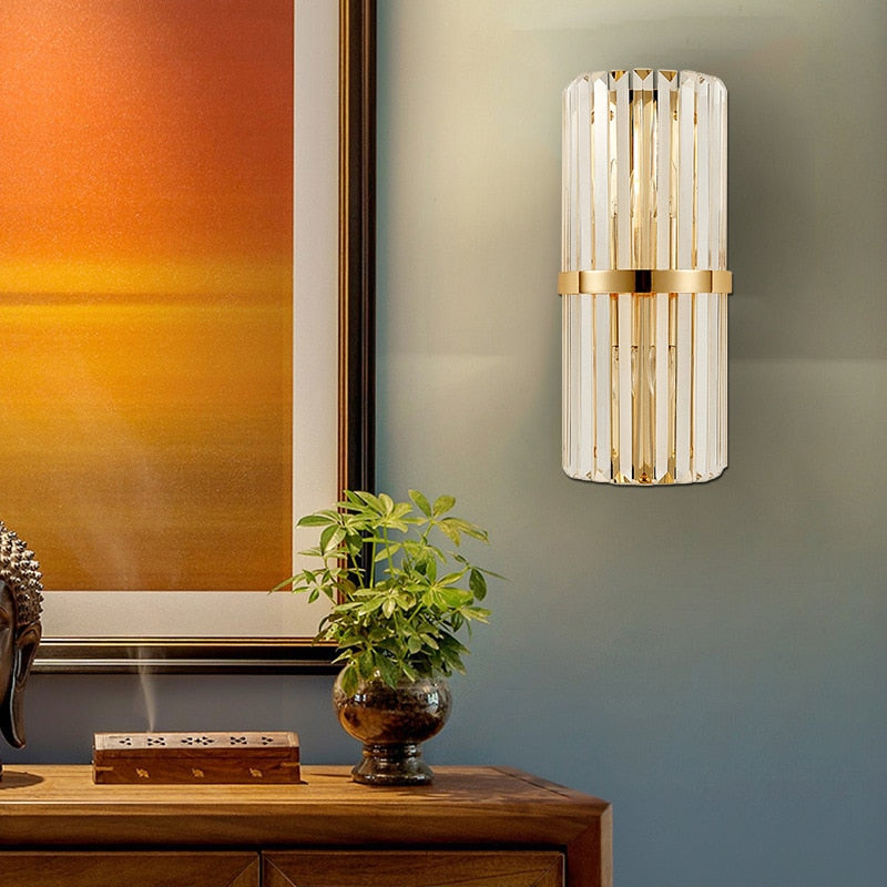 Luxury Glass Sconce | Brass Metal Prism Shade