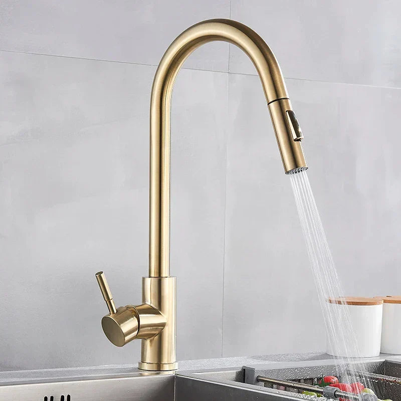 Luxury Gold Kitchen Faucet with Pull Down Spray Head - HappyKidMart