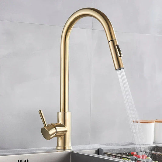 Luxury Gold Kitchen Faucet with Pull Down Spray Head - HappyKidMart