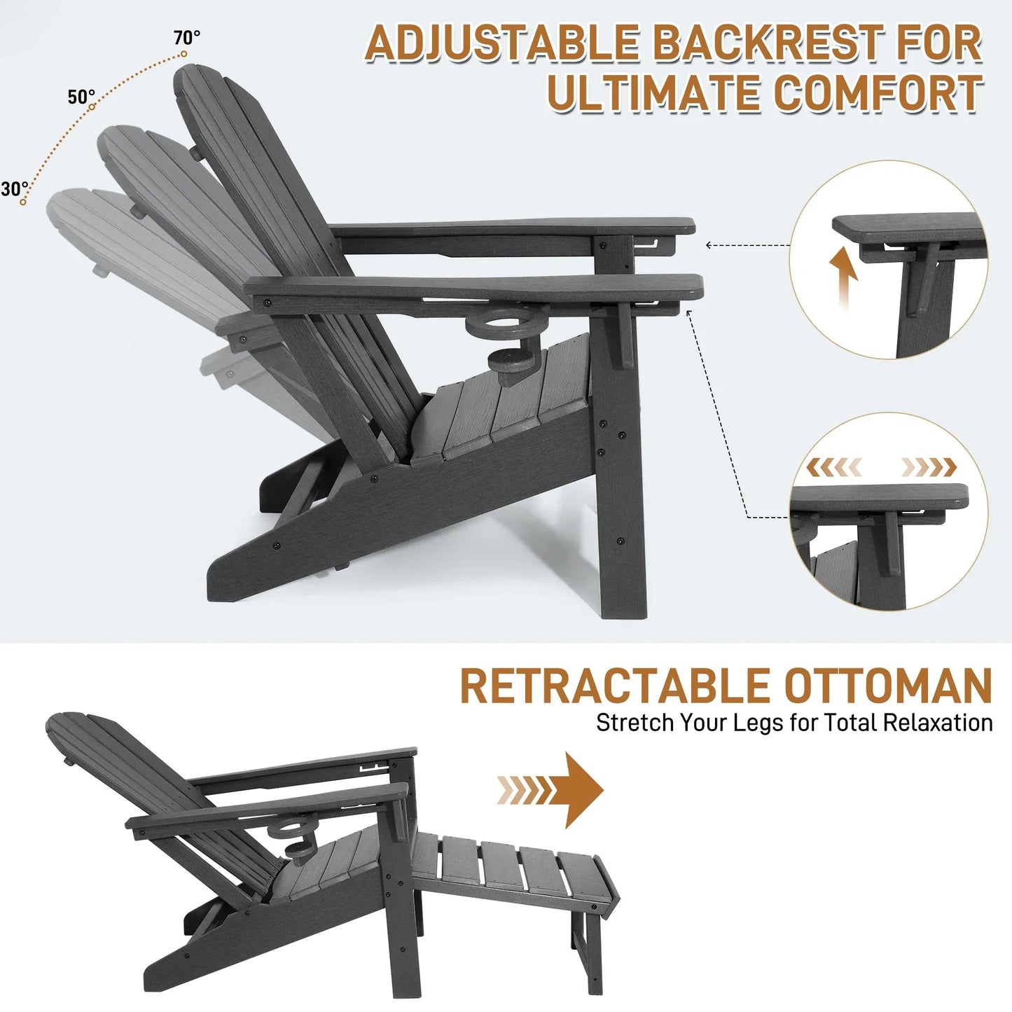 Comfortable Outdoor Adirondack Chair With Footrest - HappyKidMart