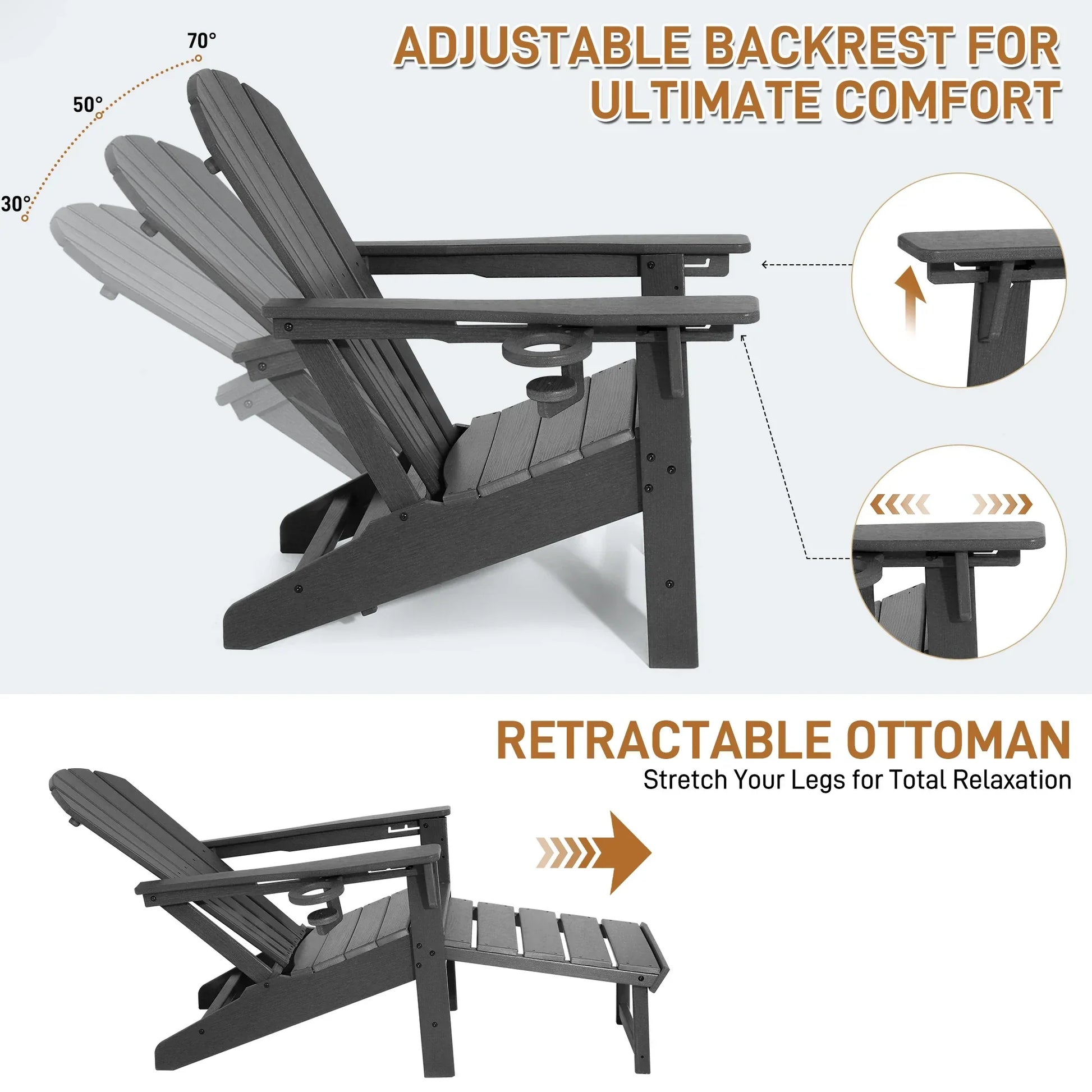 Comfortable Outdoor Adirondack Chair With Footrest - HappyKidMart