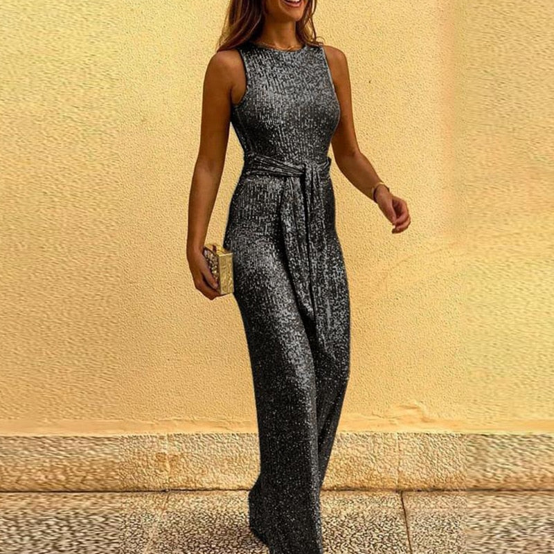 Glittering Party Jumpsuit | Halter Neck Style