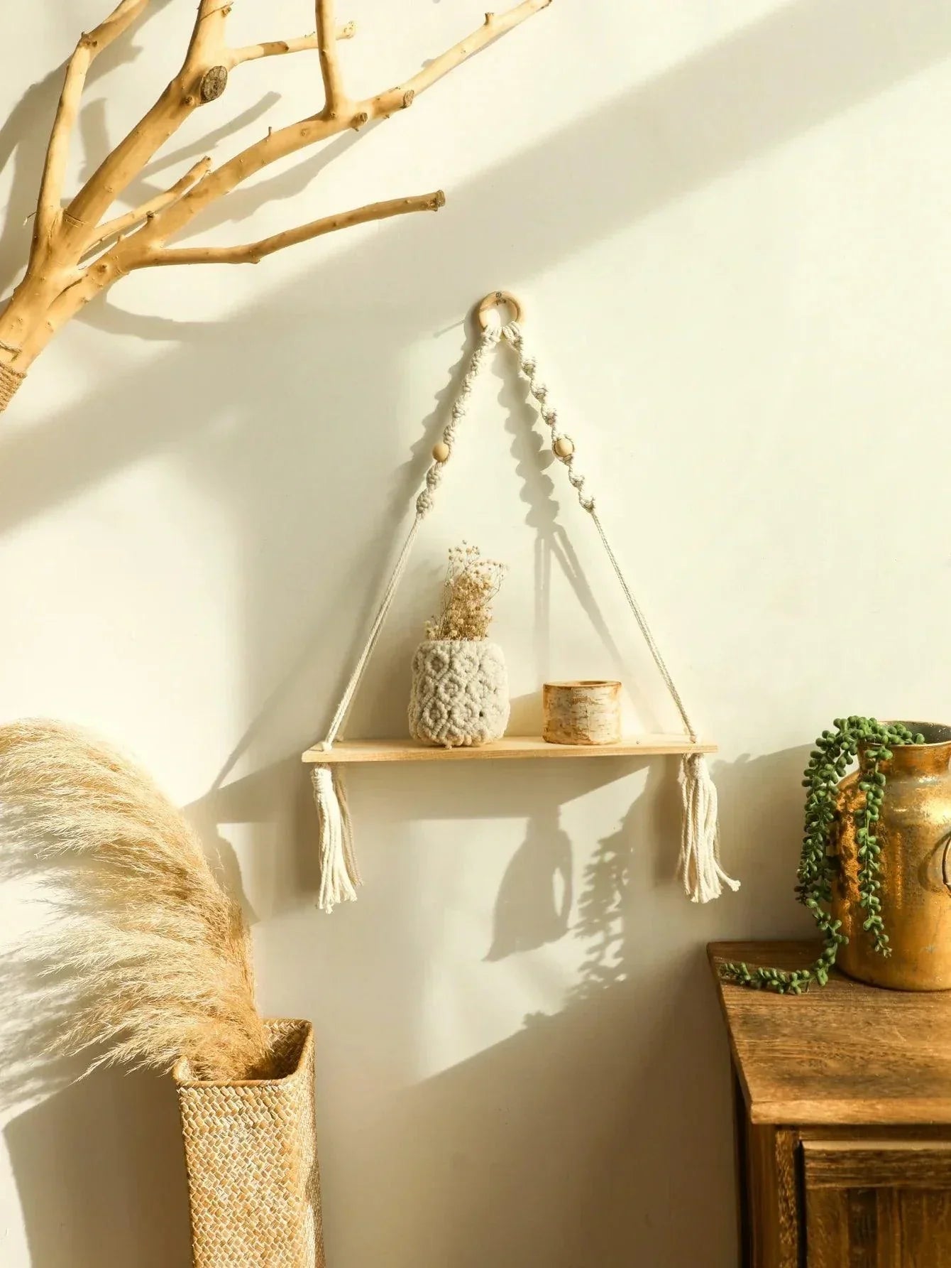 Boho Chic Wooden Wall Shelf