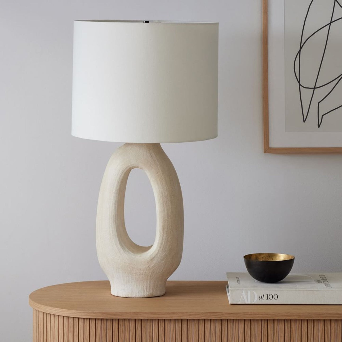 Contemporary White Table Lamp with Fabric Shade