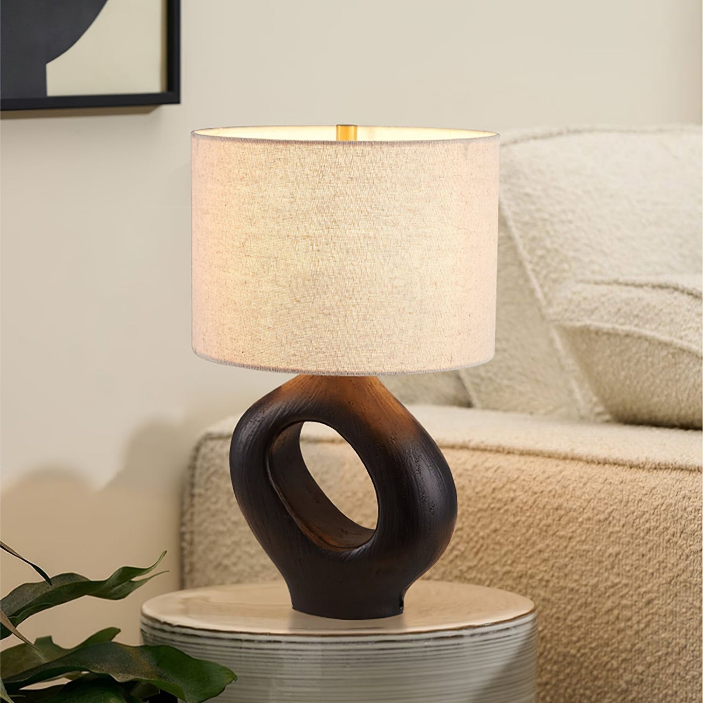 Contemporary White Table Lamp with Fabric Shade