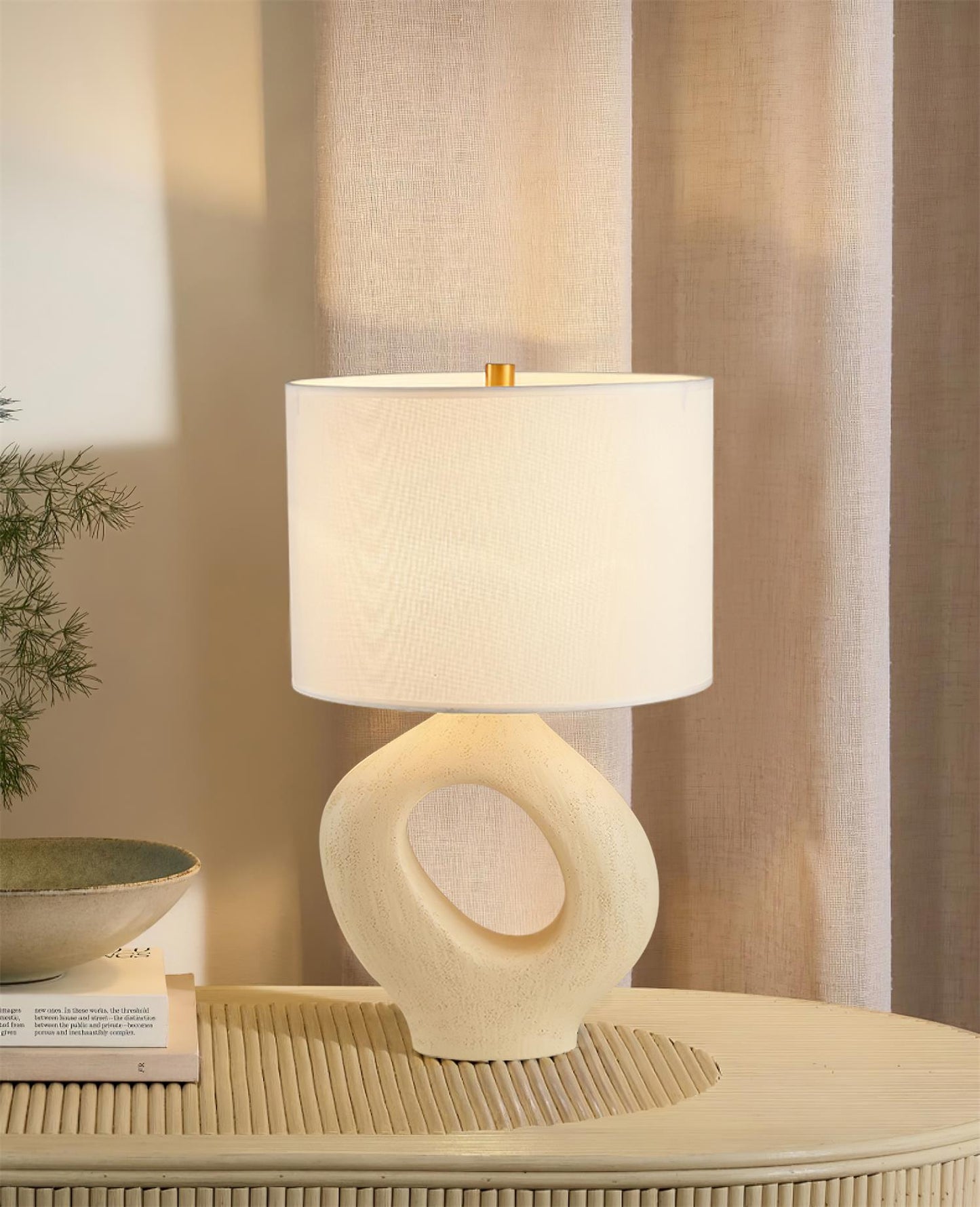 Contemporary White Table Lamp with Fabric Shade