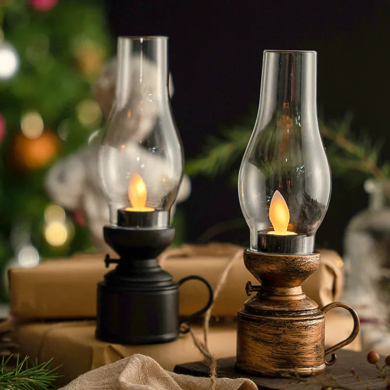 Retro Style LED Oil Lamp | Classic Glass Battery Lantern