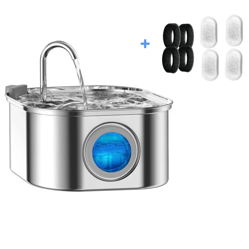 Automatic Pet Fountain with LED Stainless Steel Bowl