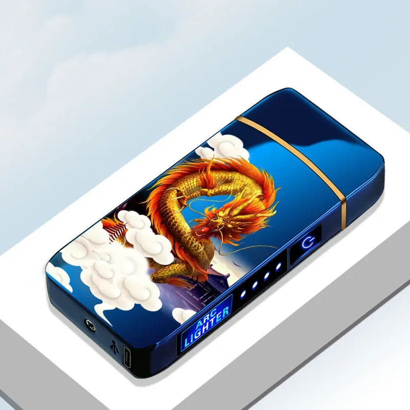 Rechargeable Double Flame Lighter Blue Metal Design