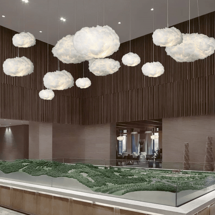 Airy White Fabric Hanging Lamp