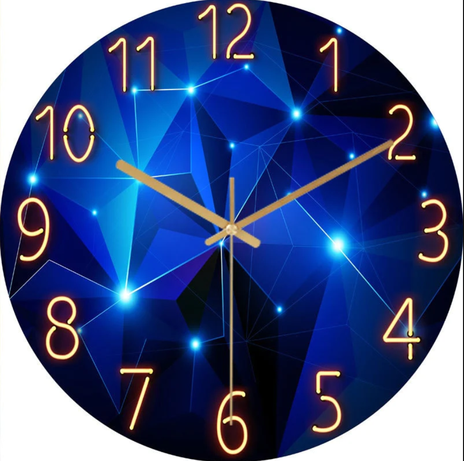 Stylish Wall Clock Blue Marble Neon Numbers