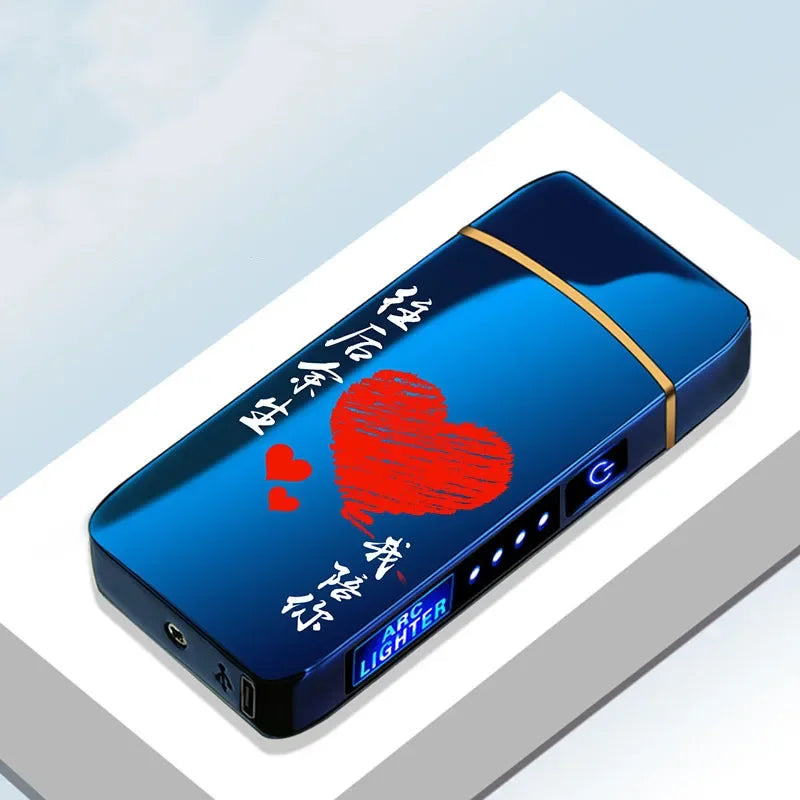 Rechargeable Double Flame Lighter Blue Metal Design