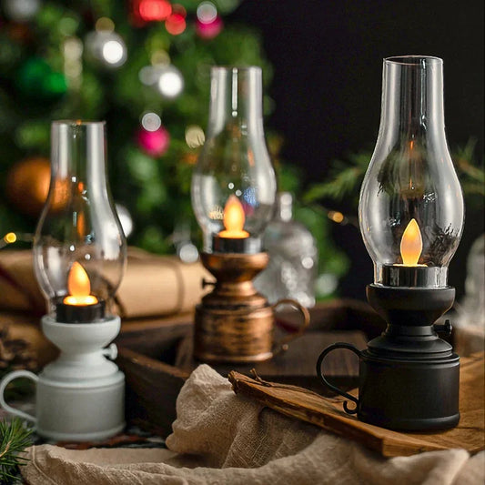 Retro Style LED Oil Lamp | Classic Glass Battery Lantern - HappyKidMart