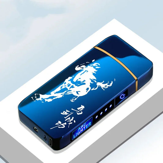 Rechargeable Double Flame Lighter Blue Metal Design - HappyKidMart
