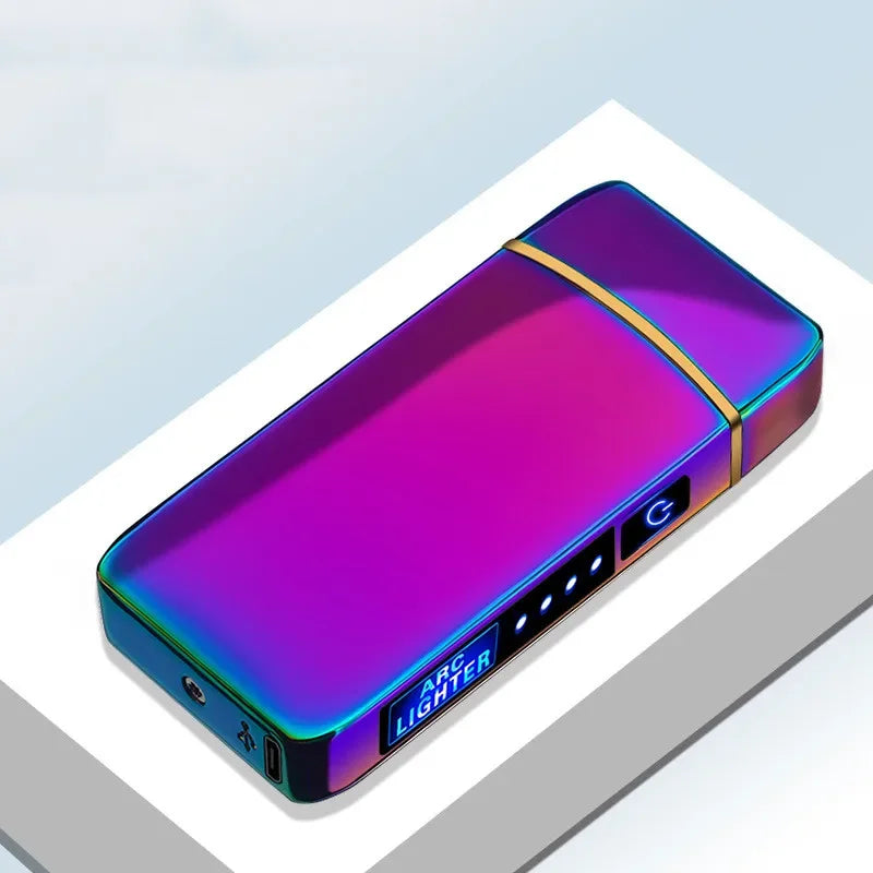Rechargeable Double Flame Lighter Blue Metal Design