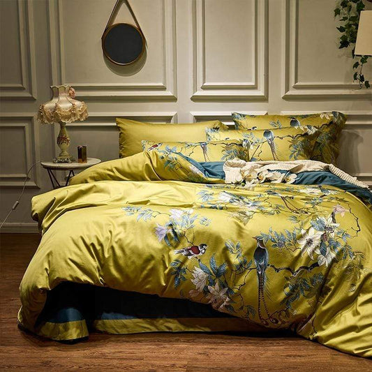 Soft Yellow Floral Cotton Bedding Set - HappyKidMart