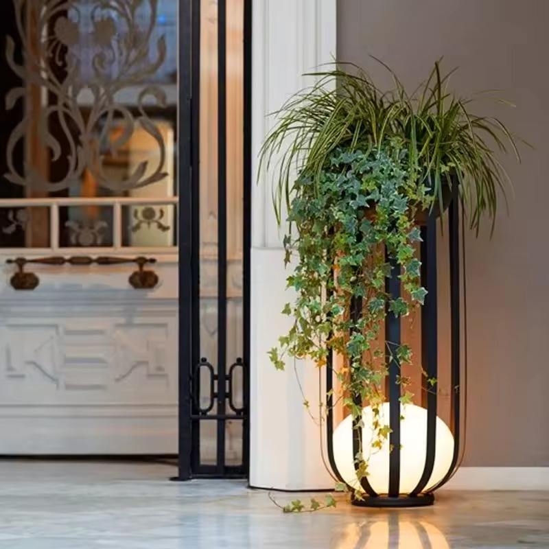 Outdoor Solar Powered Lamp | Contemporary Planter Base