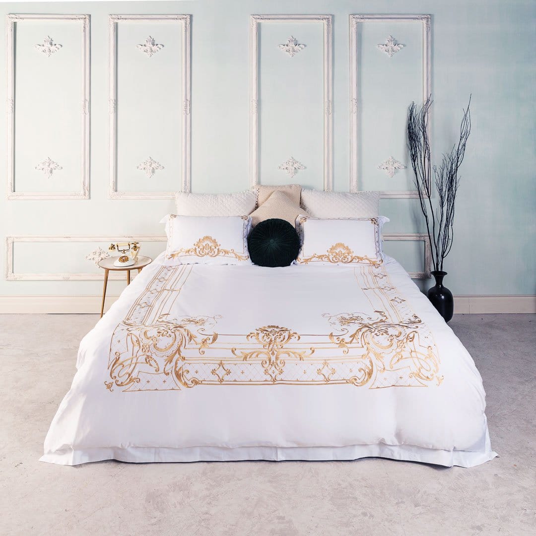 Premium White Cotton Bedding with Gold Trim