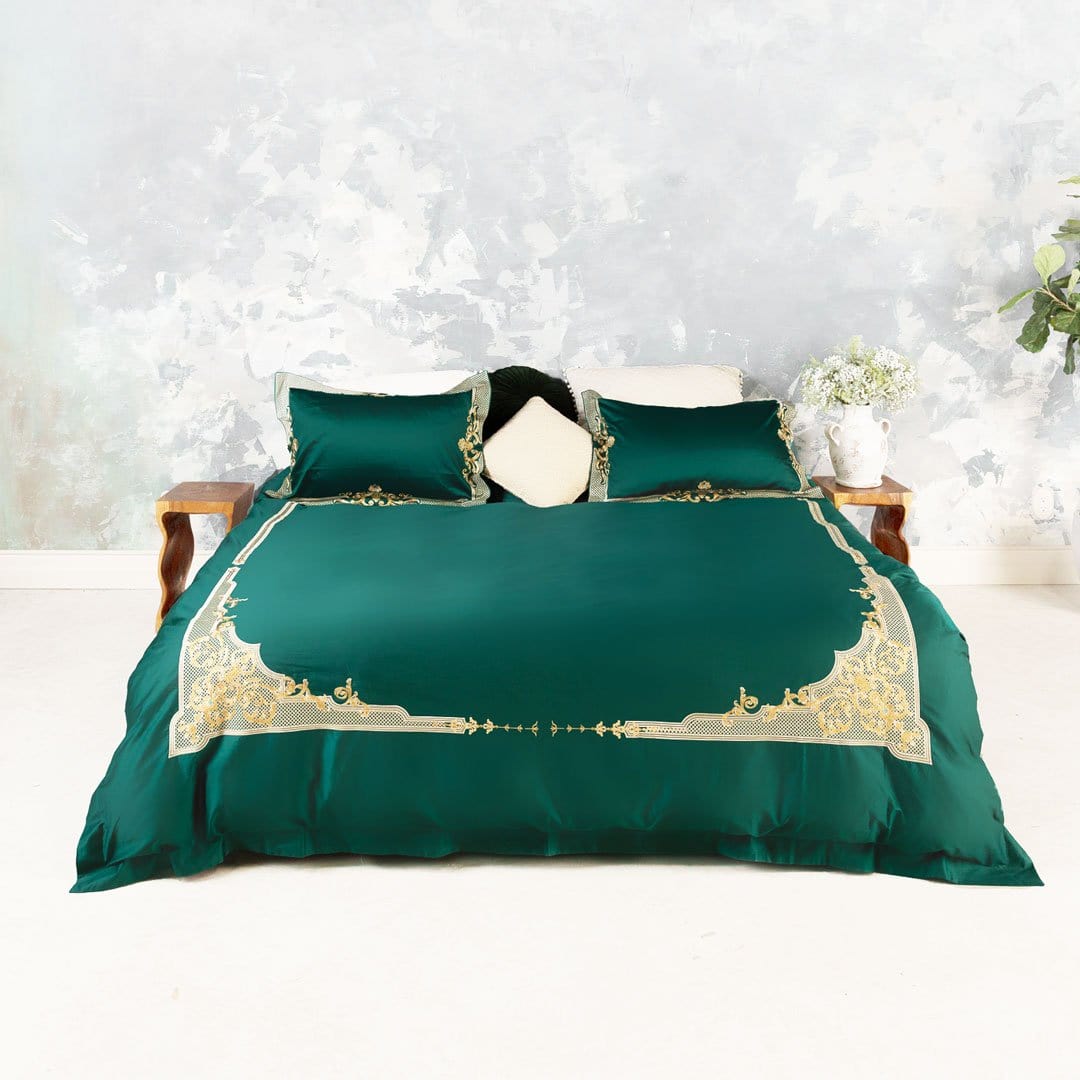 Soft Green Embroidered Cotton Duvet Cover Set - HappyKidMart