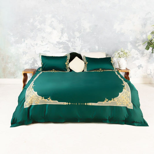 Soft Green Embroidered Cotton Duvet Cover Set - HappyKidMart
