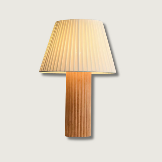 Contemporary Wooden Table Lamp with Textured Shade - HappyKidMart